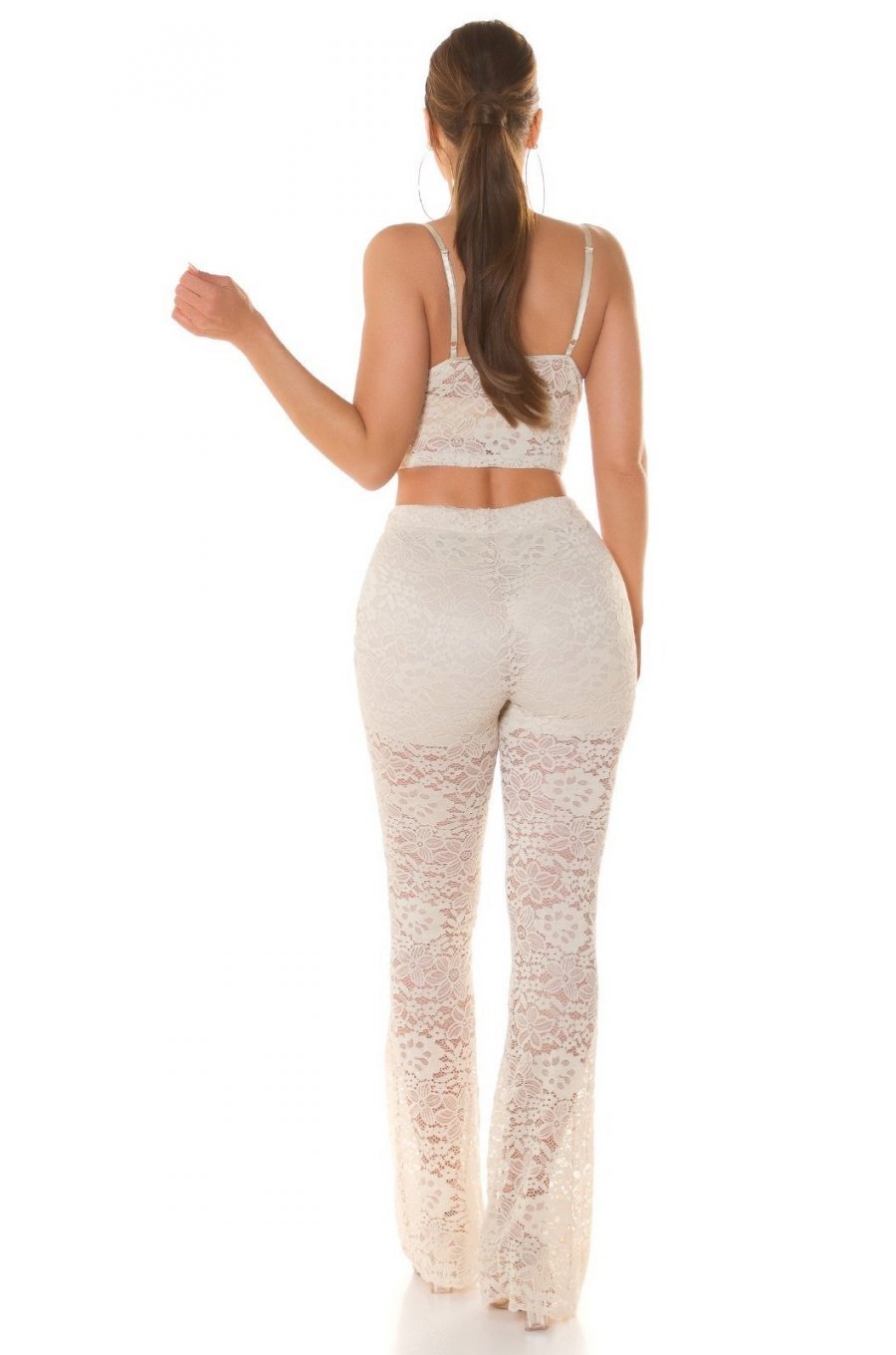 Tinuta din dantela bej, pantaloni si crop top, Amore Tinuta din dantela bej, pantaloni si crop top, Amore 4 - jojofashion.ro