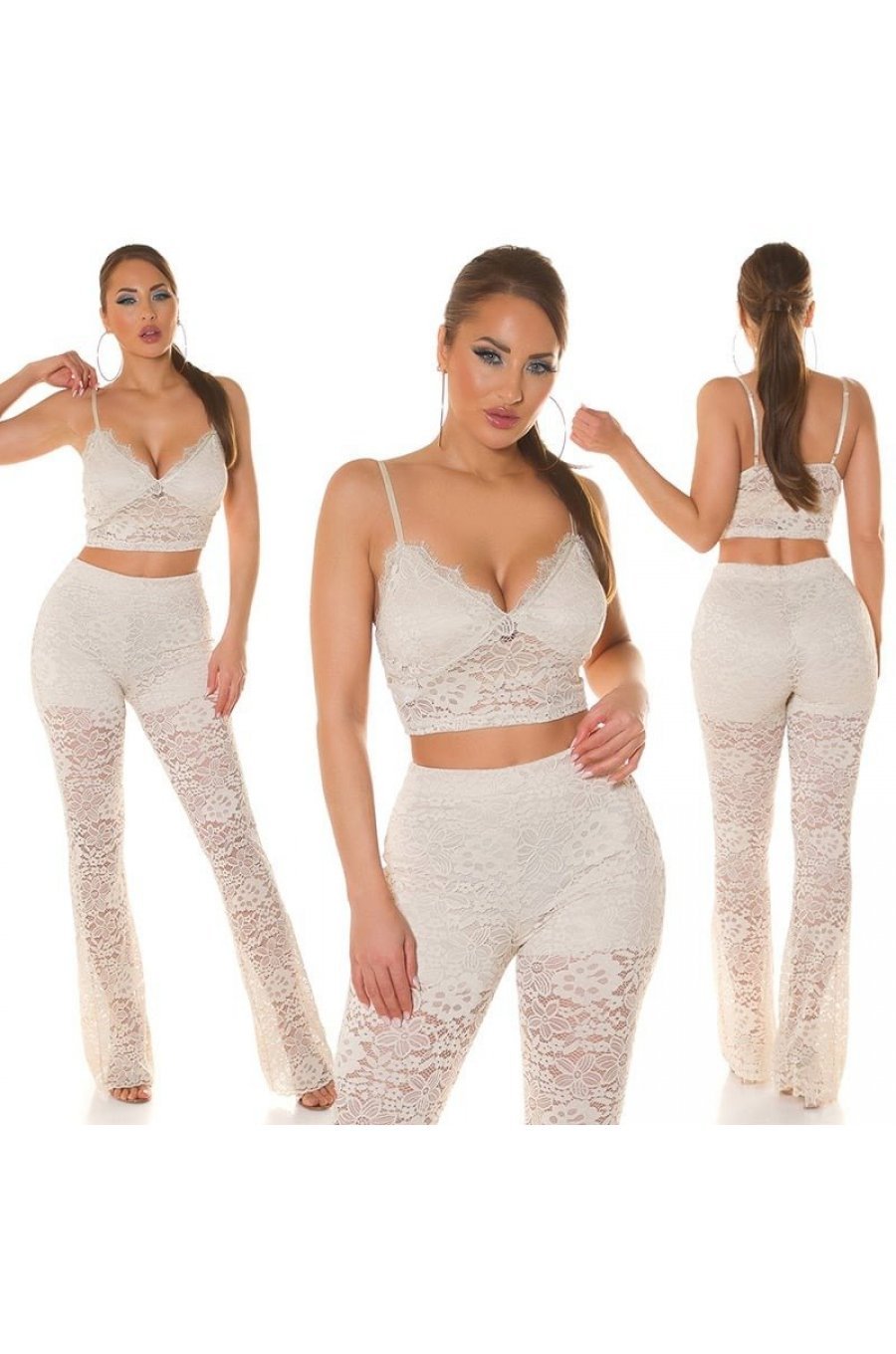 Tinuta din dantela bej, pantaloni si crop top, Amore Tinuta din dantela bej, pantaloni si crop top, Amore 7 - jojofashion.ro
