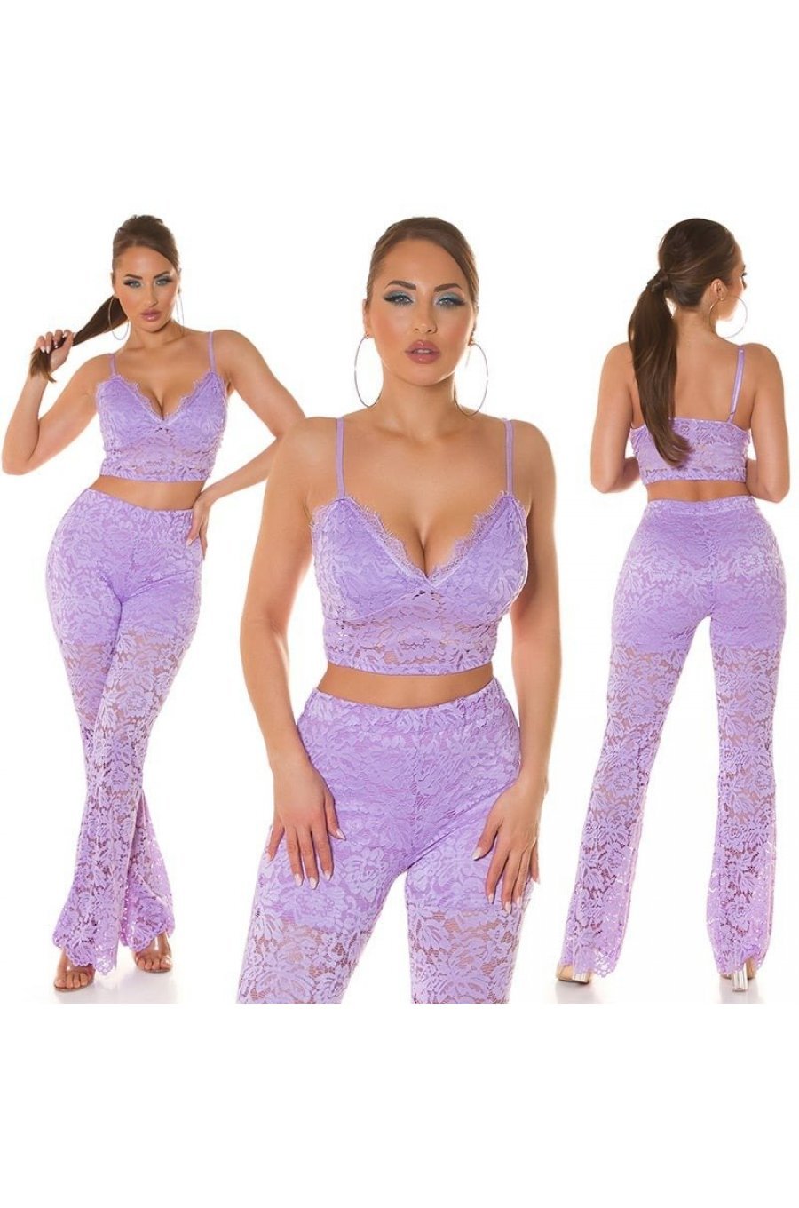 Tinuta din dantela lila, pantaloni si crop top, Amore Tinuta din dantela lila, pantaloni si crop top, Amore 7 - jojofashion.ro