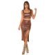 Tinuta din doua piese, piele eco maro, fusta midi si crop top, Janine 4 - jojofashion.ro