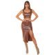 Tinuta din doua piese, piele eco maro, fusta midi si crop top, Janine 6 - jojofashion.ro