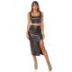 Tinuta din doua piese, piele eco neagra, fusta midi si crop top, Janine 6 - jojofashion.ro