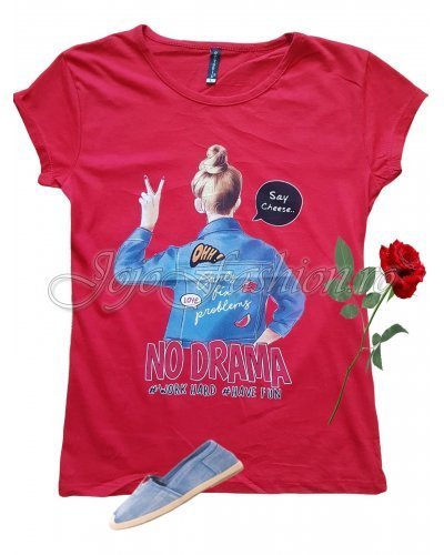 Bluze dama, Tricou dama rosu casual cu mesaj si imprimeu Alina - jojofashion.ro