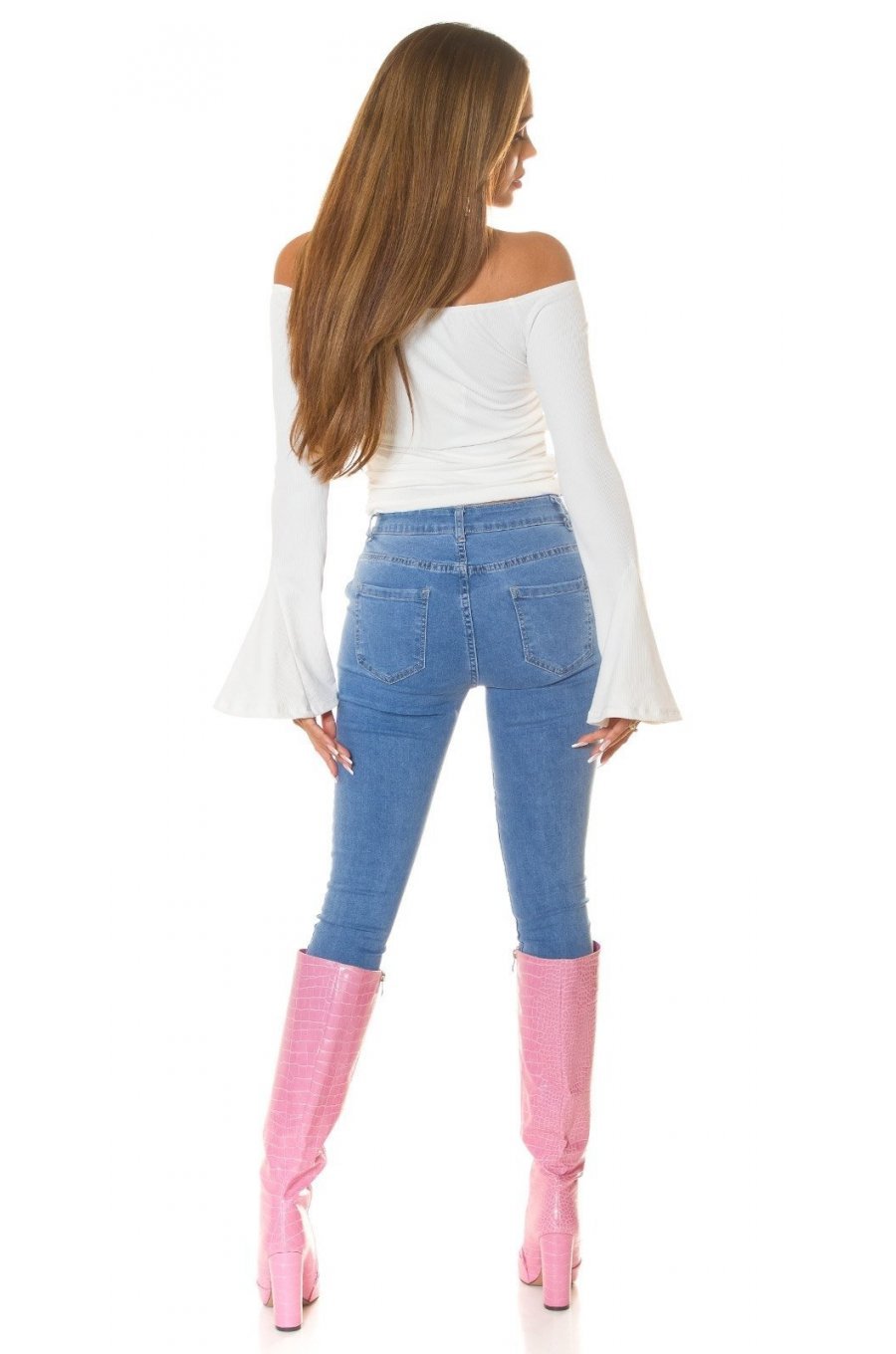 Top dama, alb, cu umerii goi si maneca clopot, Taysa 5 - jojofashion.ro