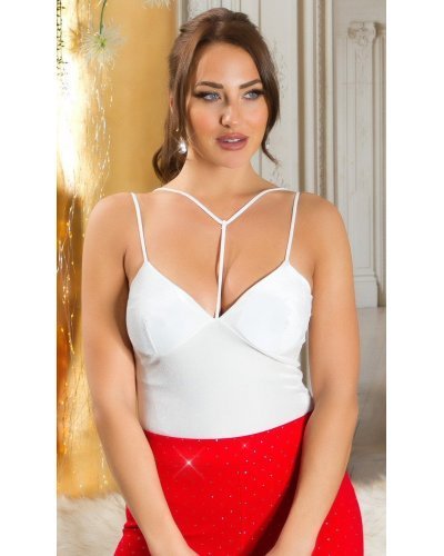 Top dama alb, din catifea, cu bretelute si cupe, Danni - jojofashion.ro