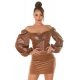Top dama elegant, piele eco, maro, cu maneca lunga si umeri goi, Meghan 7 - jojofashion.ro