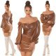 Tinuta top piele eco maro si fusta catifea Meghan 3 - jojofashion.ro