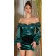 Top dama elegant, piele eco, verde, cu maneca lunga si umeri goi, Meghan 2 - jojofashion.ro