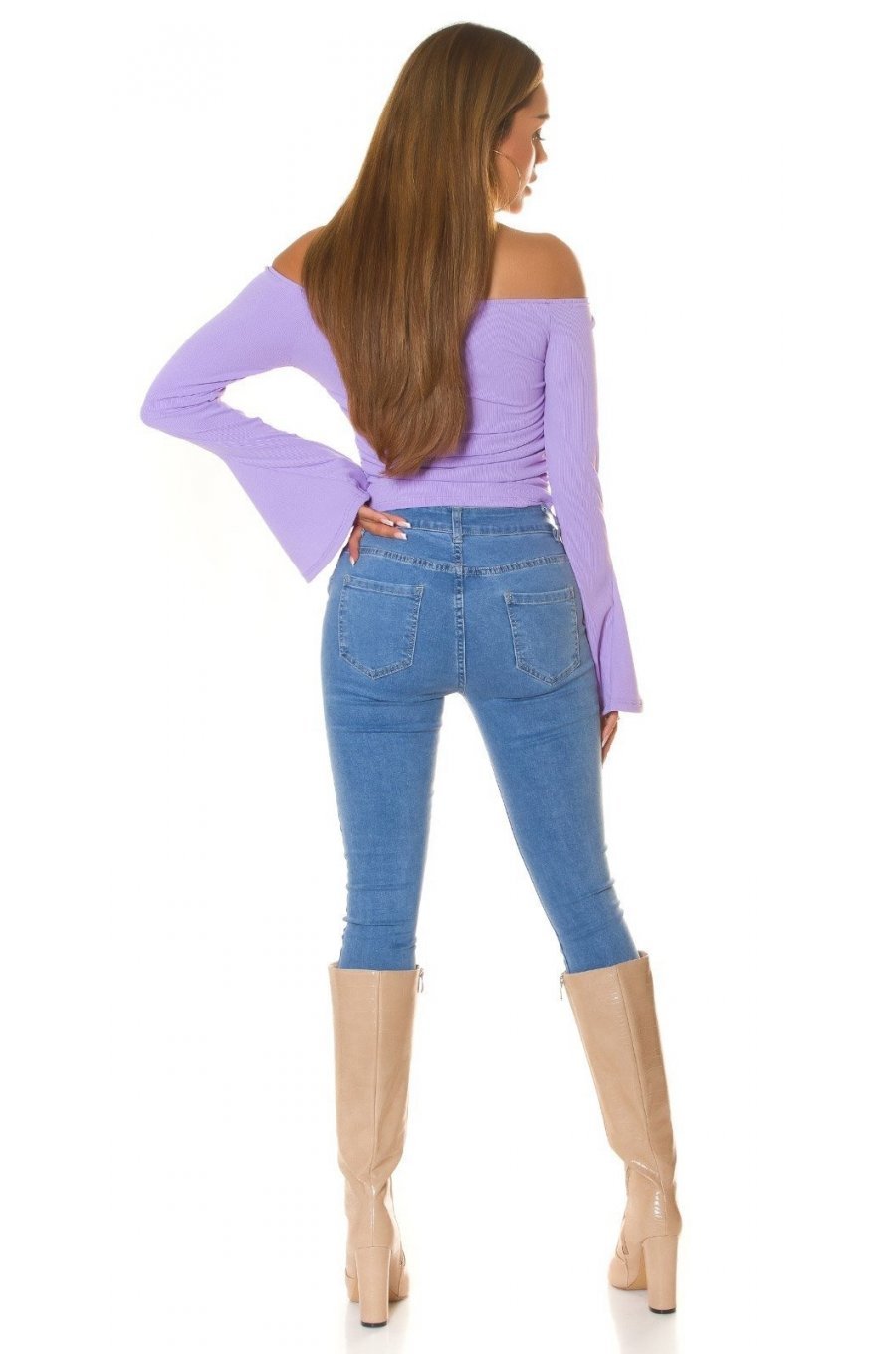 Top dama, lila, cu umerii goi si maneca clopot, Taysa 5 - jojofashion.ro