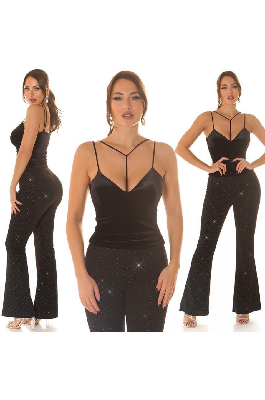 Top dama negru, din catifea, cu bretelute si cupe, Danni 8 - jojofashion.ro
