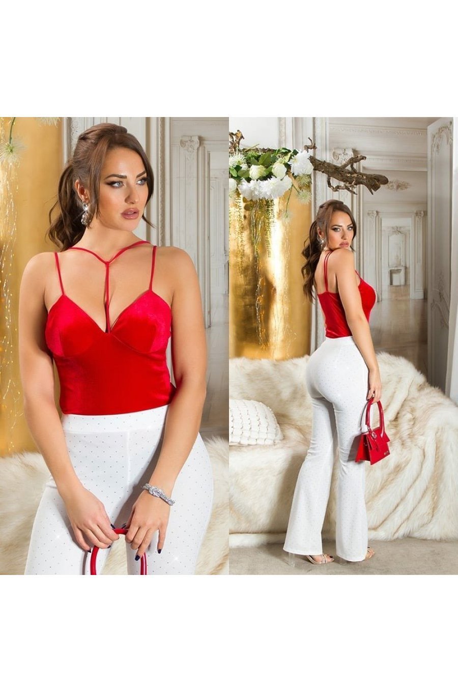 Top dama rosu, din catifea, cu bretelute si cupe, Danni 6 - jojofashion.ro