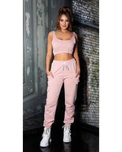 Compleu dama sport bumbac roz pal Rashida - jojofashion.ro