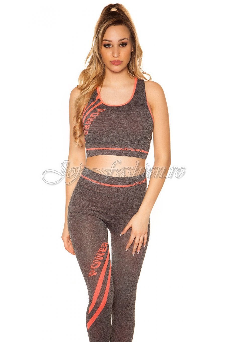 Set colanti si bustiera gri cu print corai Olympia 4 - jojofashion.ro