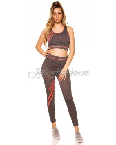 Set colanti si bustiera gri cu print corai Olympia Colanti dama, Set colanti si bustiera gri cu print corai Olympia - jojofashion.ro