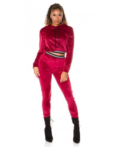 Trening dama catifea burgundy cu gluga Aleksis - jojofashion.ro