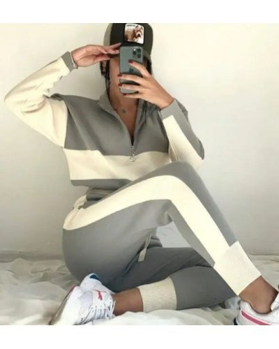 Trening casual din tricot gri cu dungi albe Desiree - jojofashion.ro