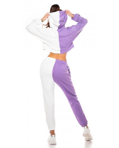 Trening dama alb mov cu bluza scurta LeeAnn - jojofashion.ro
