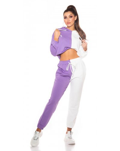 Trening dama alb mov cu bluza scurta LeeAnn - jojofashion.ro