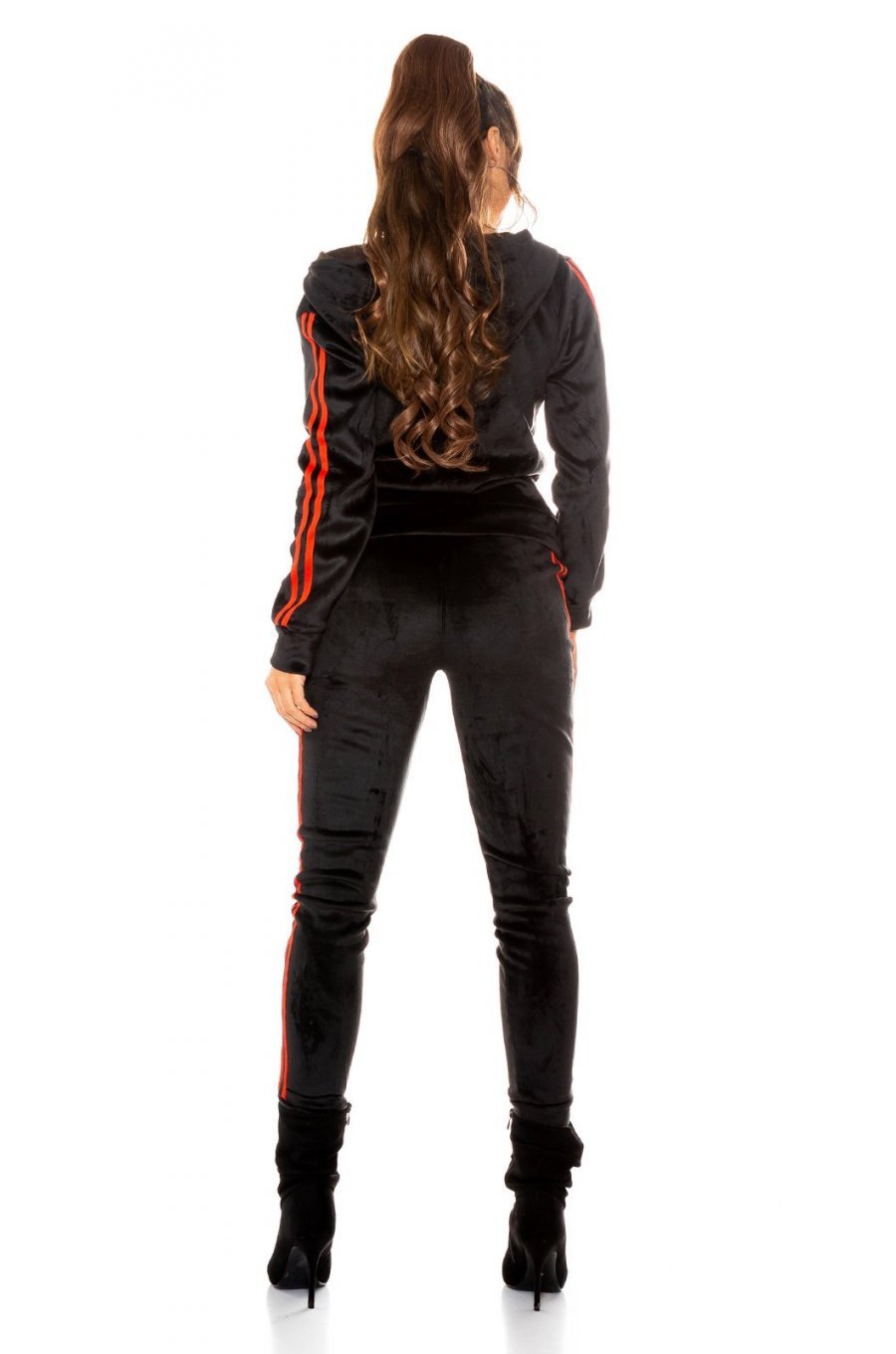 Trening dama casual catifea neagra cu dungi rosii Jasmin 3 - jojofashion.ro
