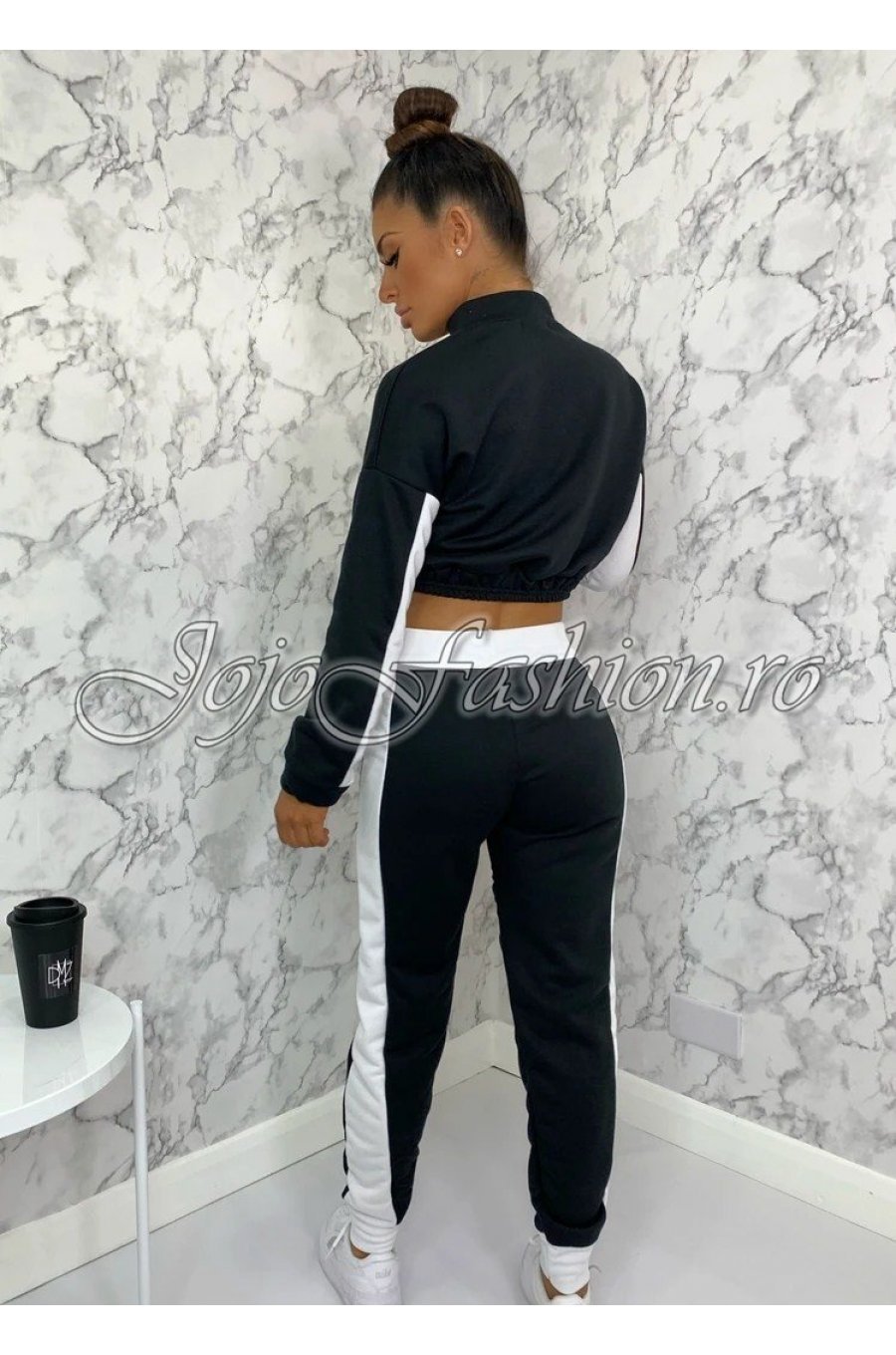 Trening dama casual, negru cu dungi albe Tabita 2 - jojofashion.ro