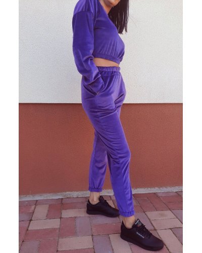 Trening dama crop top catifea mov Gyssa - jojofashion.ro