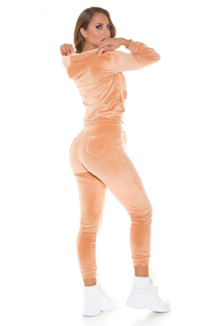 Trening dama casual, din velur, somon Ava Trening dama casual, din velur, somon Ava 3 - jojofashion.ro