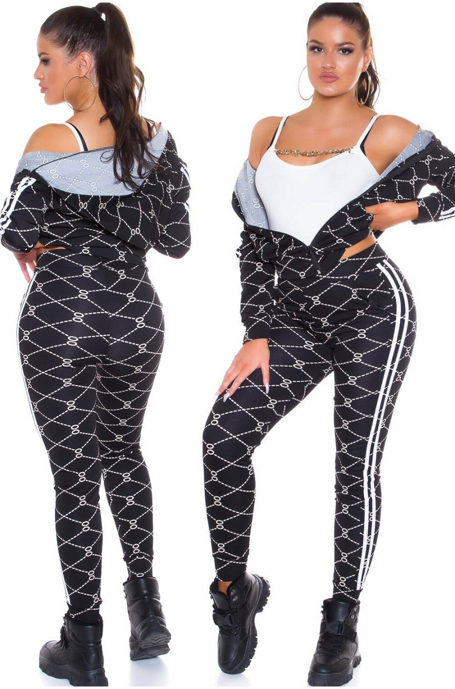 Trening dama negru cu print alb Kim Trening dama negru cu print alb Kim 1 - jojofashion.ro