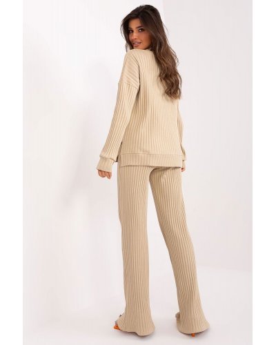 Compleu dama evazat bumbac bej tricotat Yomira Treninguri dama, Compleu dama evazat bumbac bej tricotat Yomira - jojofashion.ro