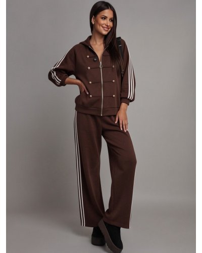Treninguri dama, Trening dama maro cu nasturi stil Napoleon si pantaloni largi Nikita - jojofashion.ro