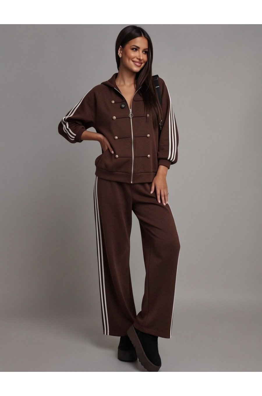Trening dama maro cu nasturi stil Napoleon si pantaloni largi Nikita 1 - jojofashion.ro