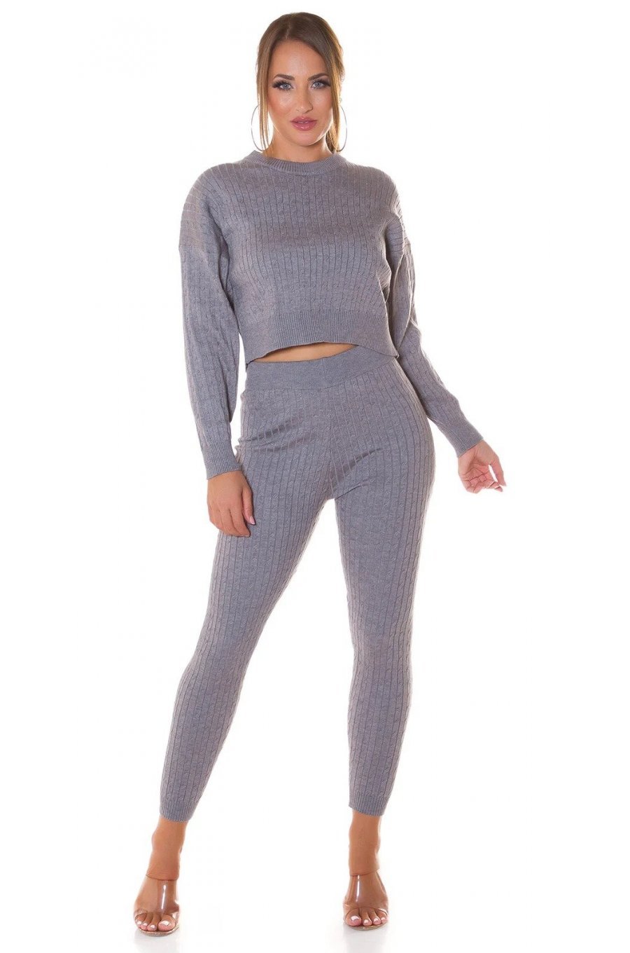 Compleu dama casual, vascoza tricotata, gri, mulat, Cybele Compleu dama casual, vascoza tricotata, gri, mulat, Cybele 1 - jojofashion.ro