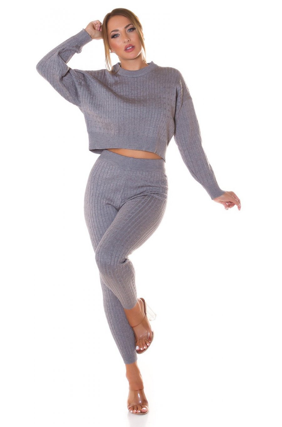 Compleu dama casual, vascoza tricotata, gri, mulat, Cybele Compleu dama casual, vascoza tricotata, gri, mulat, Cybele 3 - jojofashion.ro
