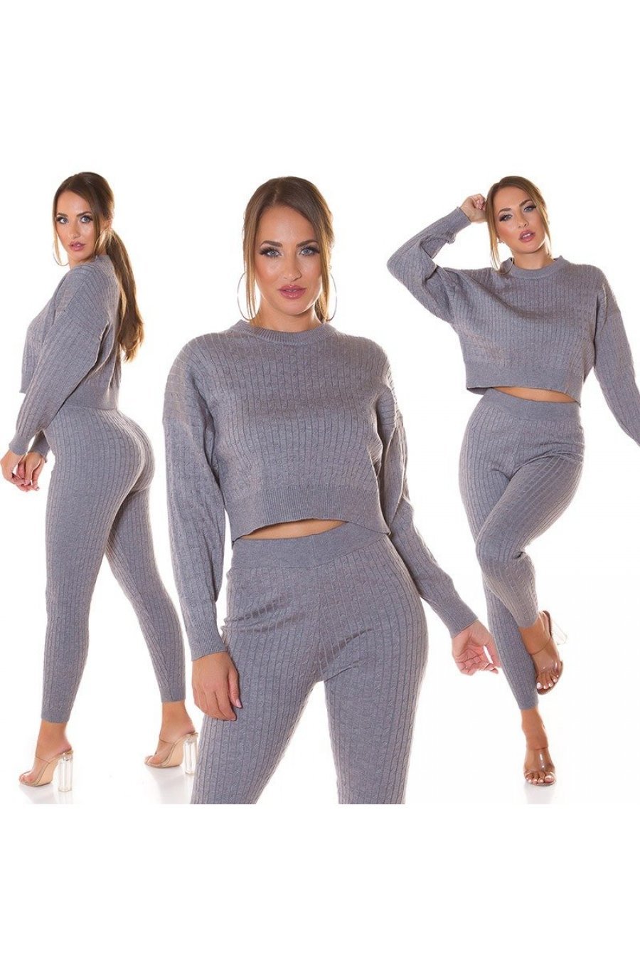 Compleu dama casual, vascoza tricotata, gri, mulat, Cybele Compleu dama casual, vascoza tricotata, gri, mulat, Cybele 4 - jojofashion.ro