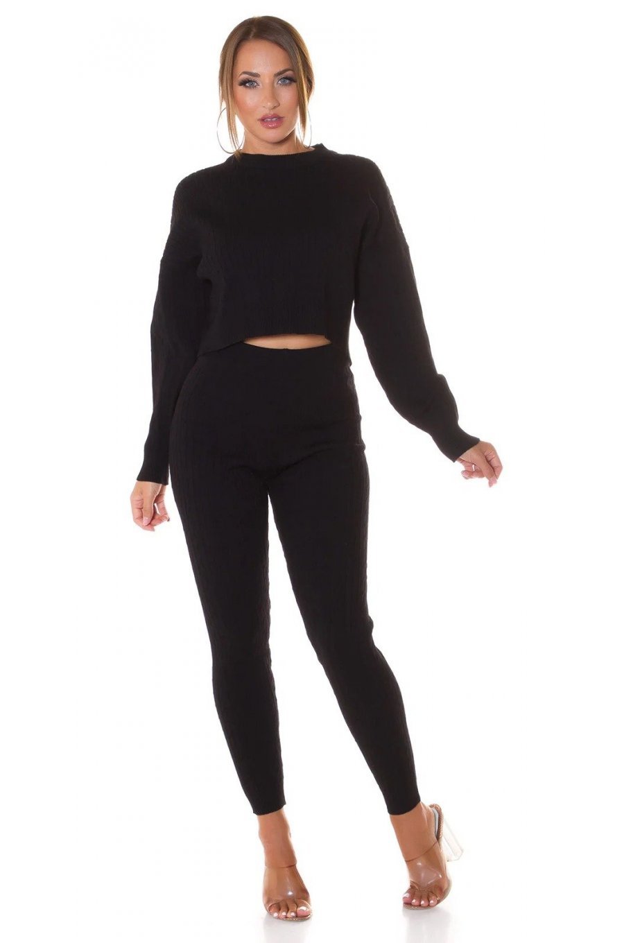 Compleu dama casual, vascoza tricotata, negru, mulat, Cybele 1 - jojofashion.ro