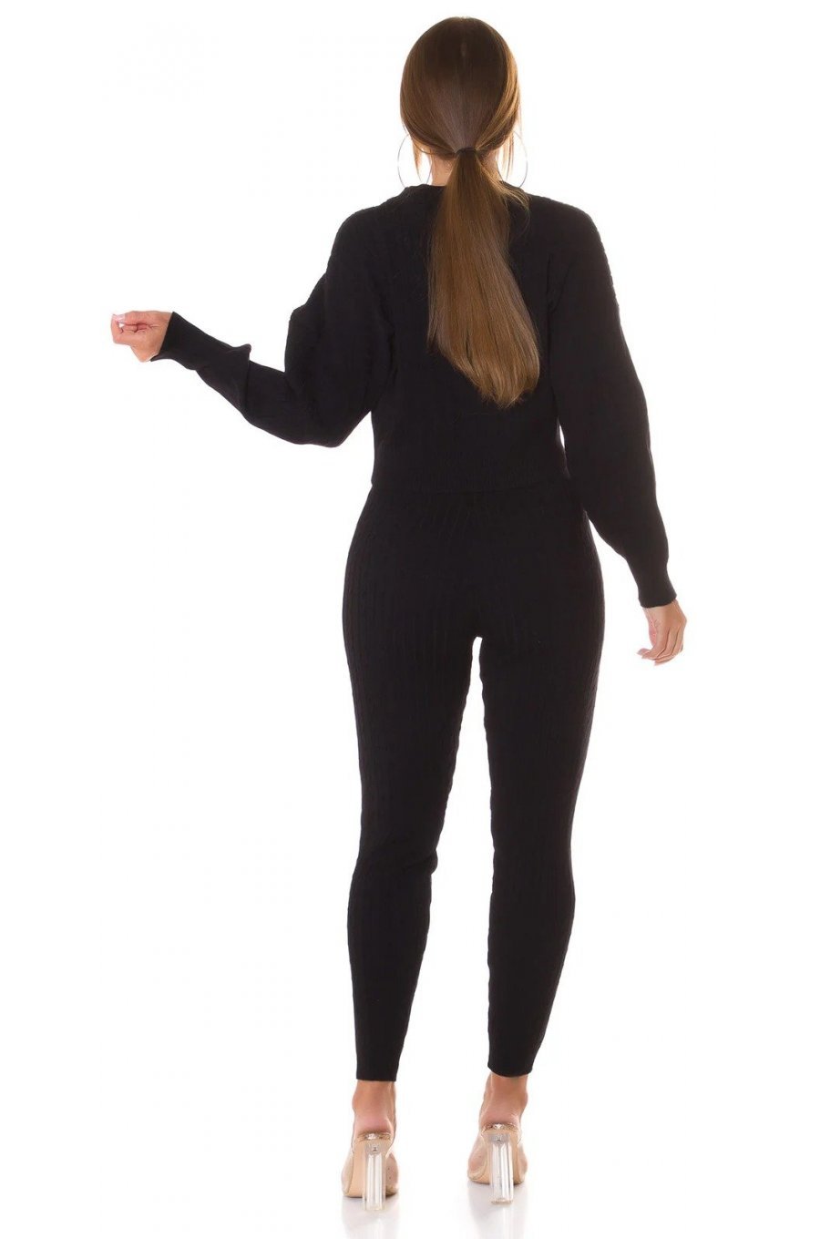 Compleu dama casual, vascoza tricotata, negru, mulat, Cybele 2 - jojofashion.ro