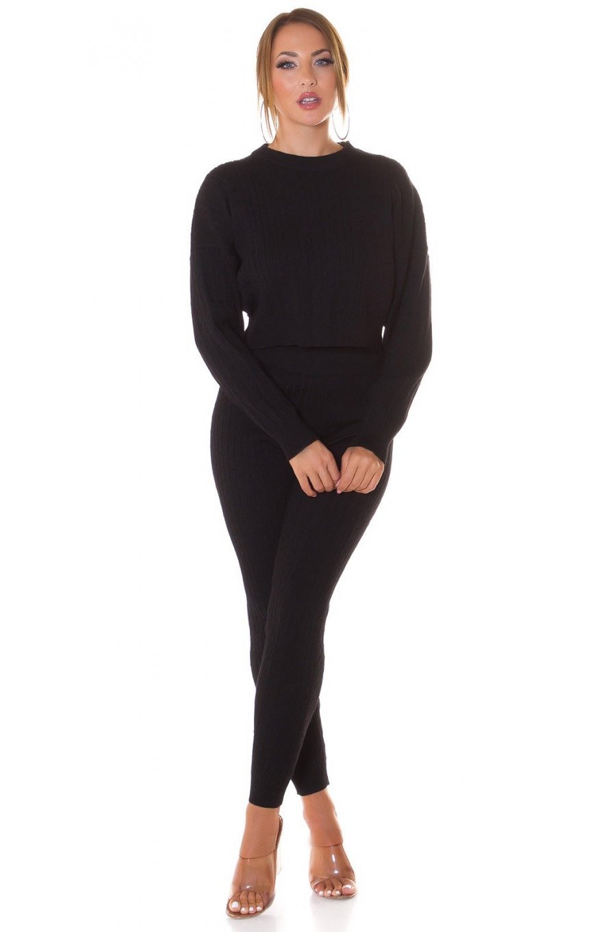 Compleu dama casual, vascoza tricotata, negru, mulat, Cybele 3 - jojofashion.ro