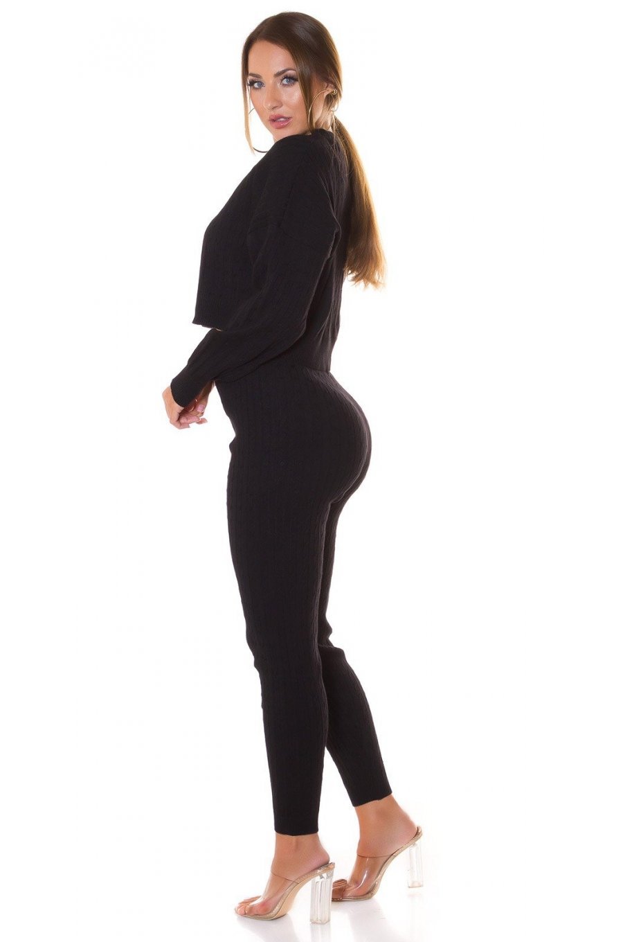 Compleu dama casual, vascoza tricotata, negru, mulat, Cybele 4 - jojofashion.ro