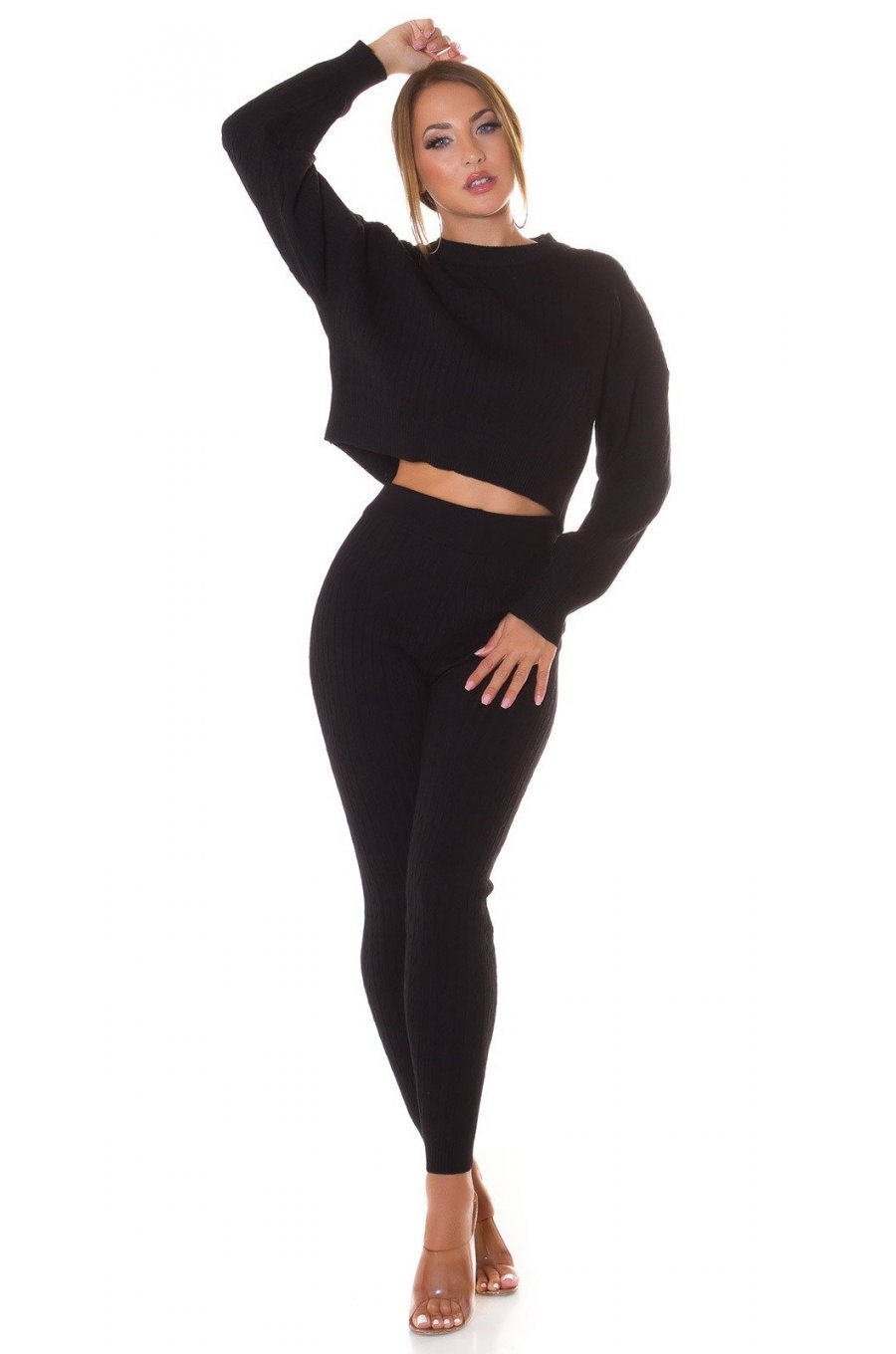 Compleu dama casual, vascoza tricotata, negru, mulat, Cybele 5 - jojofashion.ro