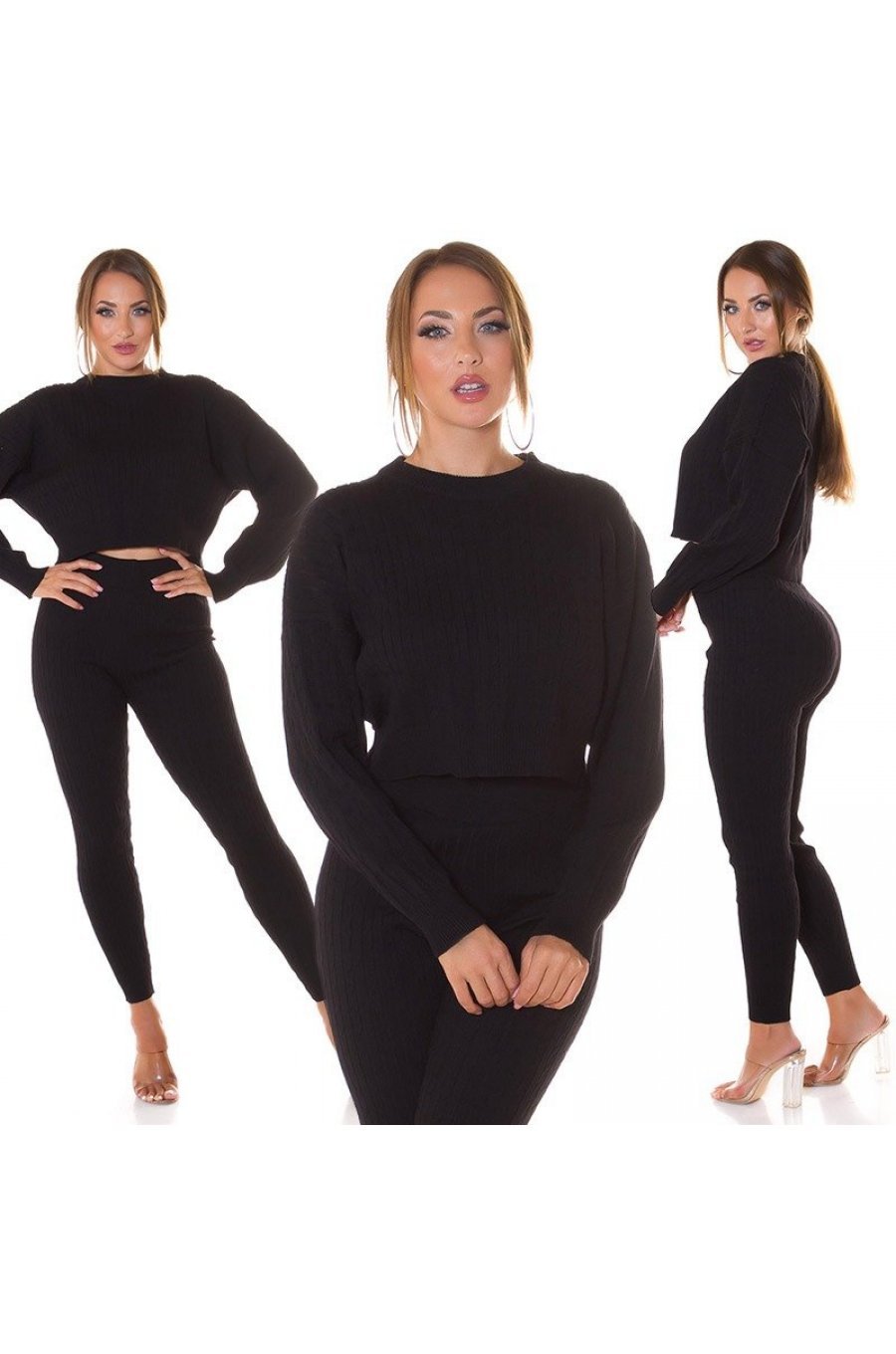 Compleu dama casual, vascoza tricotata, negru, mulat, Cybele 6 - jojofashion.ro