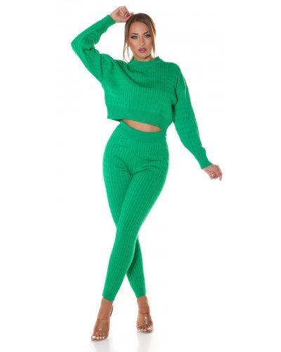 Compleu dama casual, vascoza tricotata, verde, mulat, Cybele Treninguri dama, Compleu dama casual, vascoza tricotata, verde, mulat, Cybele - jojofashion.ro