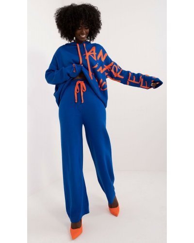Compleu dama din acril, albastru cu scris orange, cu gluga, casual, Tonya3 Treninguri dama, Compleu dama din acril, albastru cu scris orange, cu gluga, casual, Tonya3 - jojofashion.ro
