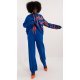 Compleu dama din acril, albastru cu scris orange, cu gluga, casual, Tonya3 2 - jojofashion.ro