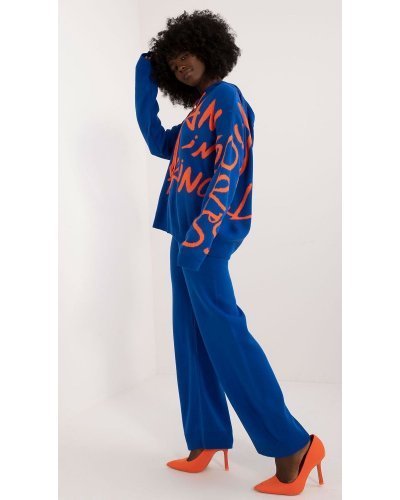 Compleu dama din acril, albastru cu scris orange, cu gluga, casual, Tonya3 Treninguri dama, Compleu dama din acril, albastru cu scris orange, cu gluga, casual, Tonya3 - jojofashion.ro