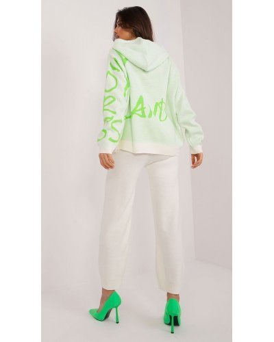 Compleu dama din acril, ecru cu scris verde neon, cu gluga, casual, Tonya2 Treninguri dama, Compleu dama din acril, ecru cu scris verde neon, cu gluga, casual, Tonya2 - jojofashion.ro