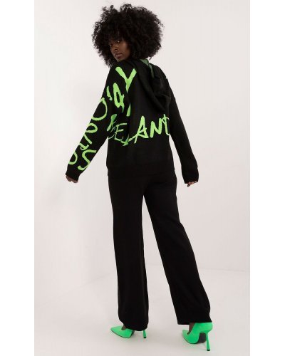 Compleu dama din acril, negru cu scris verde neon, cu gluga, casual, Tonya1 Treninguri dama, Compleu dama din acril, negru cu scris verde neon, cu gluga, casual, Tonya1 - jojofashion.ro