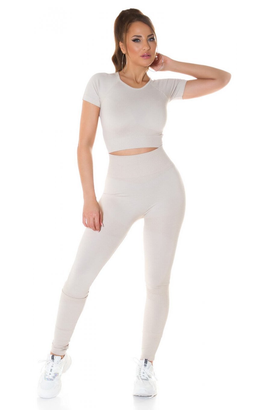 Compleu sport dama, elastic, bej, din doua piese Keiko Compleu sport dama, elastic, bej, din doua piese Keiko 1 - jojofashion.ro