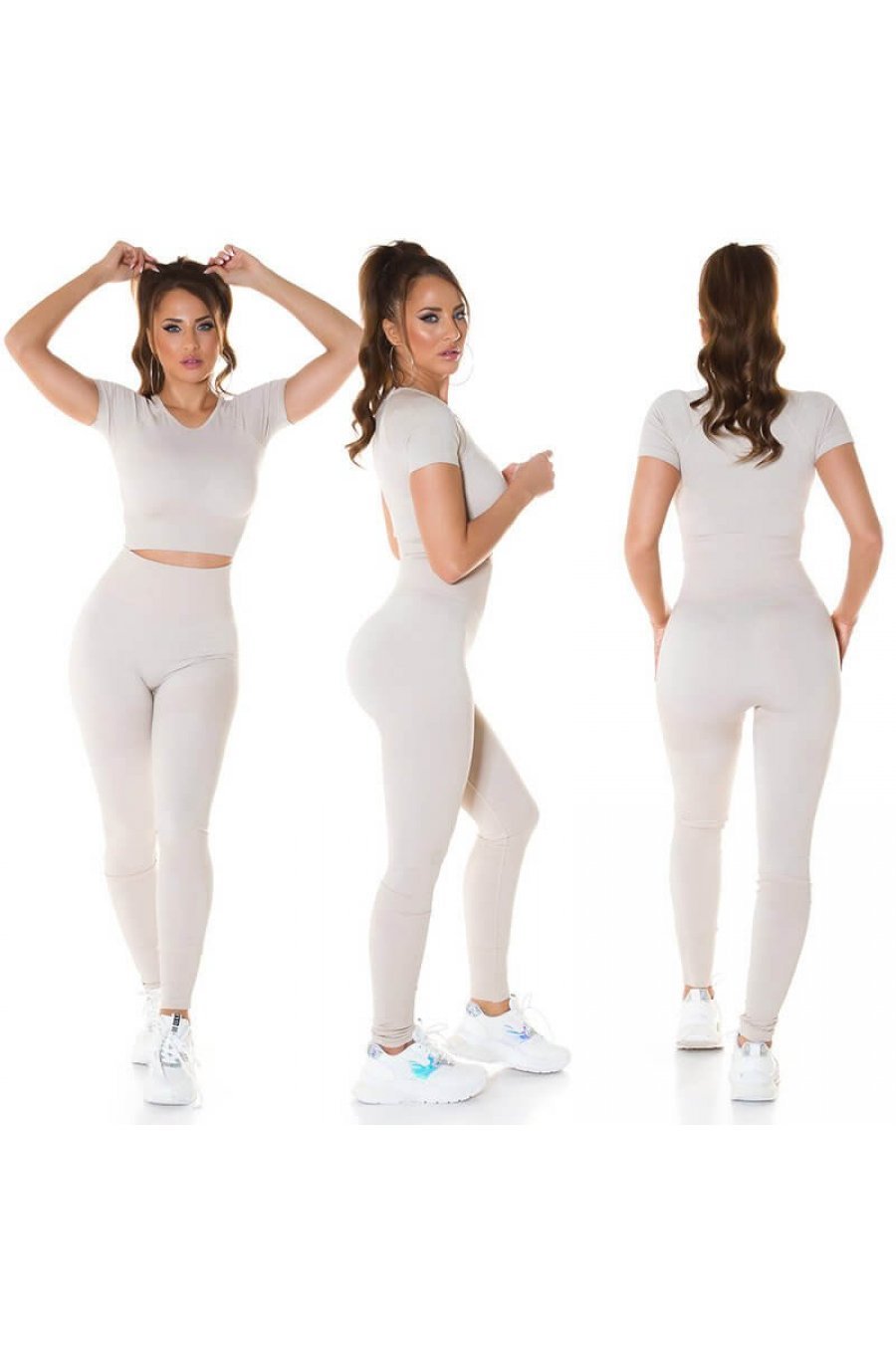 Compleu sport dama, elastic, bej, din doua piese Keiko Compleu sport dama, elastic, bej, din doua piese Keiko 4 - jojofashion.ro