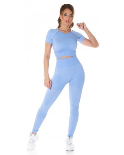 Compleu sport dama, elastic, bleu, din doua piese Keiko - jojofashion.ro