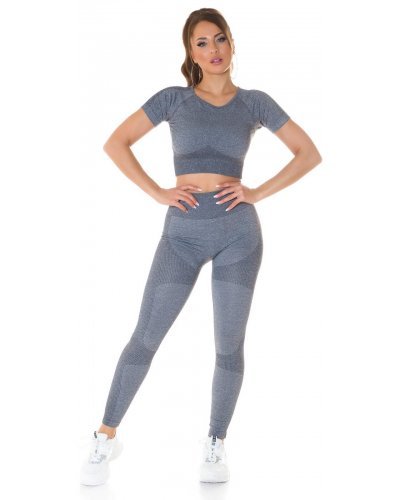 Compleu sport dama, elastic, gri, din doua piese Keiko - jojofashion.ro