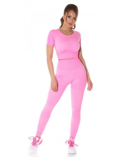 Compleu sport dama, elastic, roz neon, din doua piese Keiko - jojofashion.ro